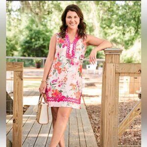 Sail To Sable Alljoy Landing 100% Linen Floral Sleeveless Classic Tunic Dress